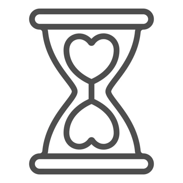 Reloj de arena con corazones, fecha de velocidad, amor, icono de línea de tiempo, concepto de citas, signo de vector de vidrio de arena sobre fondo blanco, icono de estilo de contorno para el concepto móvil y el diseño web. Gráficos vectoriales. — Archivo Imágenes Vectoriales