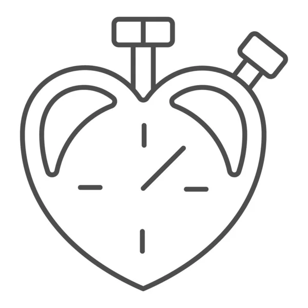 Cronómetro en forma de corazón, amor, tiempo, velocidad, fecha icono de línea delgada, citas concepto, reloj signo vectorial sobre fondo blanco, icono de estilo de contorno para el concepto móvil y diseño web. Gráficos vectoriales. — Archivo Imágenes Vectoriales