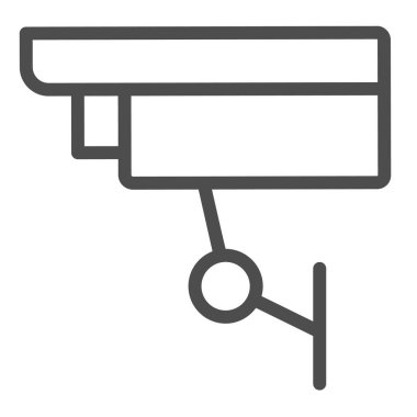 Açık hava gözetim kamerası, koruma, güvenlik, kapalı devre televizyon hattı ikonu, CCTV konsepti, beyaz arka planda güvenli vektör işareti, mobil konsept ve web tasarımı için taslak tarzı ikon. Vektör grafikleri.