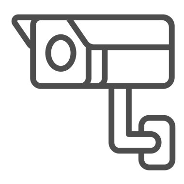 Açık hava güvenlik kamerası, duvara monte edilmiş duvar, güvenlik hattı ikonu, CCTV konsepti, beyaz arka planda güvenlik vektör işareti, mobil konsept ve web tasarımı için taslak tarzı ikon. Vektör grafikleri.