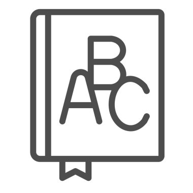 ABC, ders kitabı, sözlük, alfabe çizgisi simgesi, eğitim konsepti, beyaz zemin üzerinde okuma vektör işareti, mobil konsept ve web tasarımı için taslak biçimi simgesi. Vektör grafikleri.
