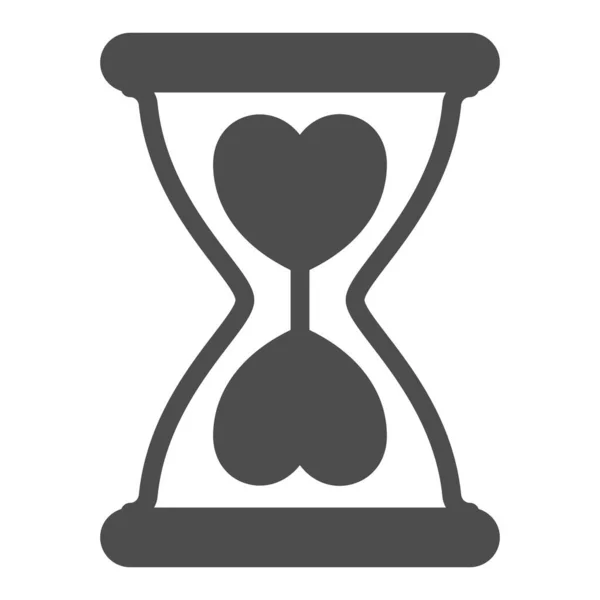 Reloj de arena con corazones, fecha de velocidad, amor, tiempo icono sólido, citas concepto, signo de vector de vidrio de arena sobre fondo blanco, icono de estilo glifo para el concepto móvil y diseño web. Gráficos vectoriales. — Archivo Imágenes Vectoriales