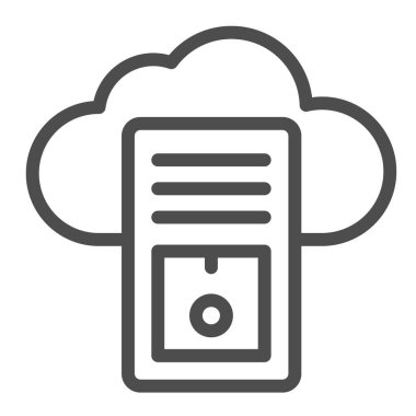 Bulut sunucusu, veri depolama çizgisi simgesi, CCTV konsepti, beyaz arkaplanda veritabanı vektör işareti, mobil konsept ve web tasarımı için taslak biçimi simgesi. Vektör grafikleri.