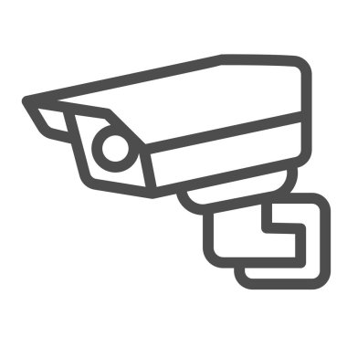 Açık hava gözetim kamerası, koruma, duvara monte edilmiş çizgi ikonu, CCTV konsepti, beyaz arka planda güvenlik vektör işareti, mobil konsept ve web tasarımı için taslak tarzı ikon. Vektör grafikleri.