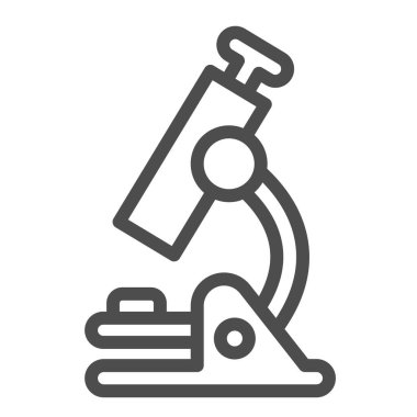 Mikroskop, okul, büyüteç, lens çizgisi ikonu, eğitim konsepti, beyaz arka planda biyoloji vektör işareti, mobil konsept ve web tasarımı için taslak tarzı ikonu. Vektör grafikleri.