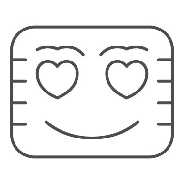 Kalp gözlü aşk mektubu, gülen ince çizgi ikonu, flört konsepti, beyaz arka planda aşk mesajı vektör işareti, mobil konsept ve web tasarımı için taslak tarzı ikonu. Vektör grafikleri.