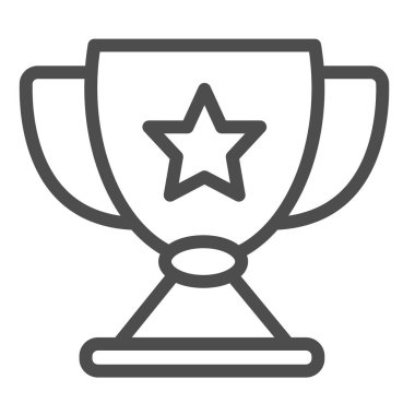 Yıldızlı, ödüllü, ödüllü, başarıIı, kupa çizgisi ikonu, eğitim konsepti, beyaz arka planda vektör işareti kazanma, mobil konsept ve web tasarımı için taslak stil ikonu. Vektör grafikleri.