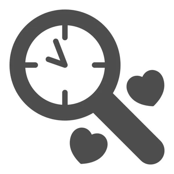 Horloge, montre, coeur, loupe, amour, loupe icône solide en verre, sortir ensemble concept, signe vectoriel de temps sur fond blanc, icône de style glyphe pour concept mobile et web design. Graphiques vectoriels. — Image vectorielle