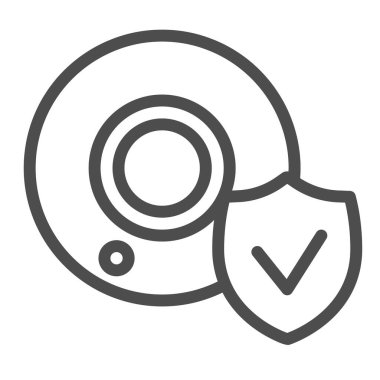 Masaüstü webcam, kalkan, koruma, ön kamera hattı ikonu, CCTV konsepti, beyaz arka planda web cam vektör işareti, mobil konsept ve web tasarımı için taslak biçimi simgesi. Vektör grafikleri.