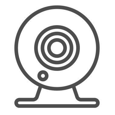 Masaüstü webcam, dijital kamera, CCTV, ön kamera hattı simgesi, CCTV konsepti, beyaz arkaplanda web cam vektör işareti, mobil konsept ve web tasarımı için taslak biçimi simgesi. Vektör grafikleri.