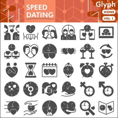 Hızlı randevu çizgisi simgesi seti, aşk ve ilişkiler sembolleri koleksiyonu veya çizimleri. Tarih zamanı, web ve uygulama için doğrusal işaretler. Beyaz arkaplanda izole edilmiş vektör grafikleri.