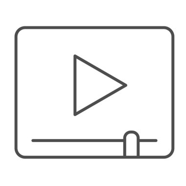 Video içeriği ortam dosyası, oyun, oyuncu ince çizgi simgesi, CCTV konsepti, beyaz arkaplanda multimedya format vektör işareti, mobil konsept ve web tasarımı için taslak biçimi simgesi. Vektör grafikleri.