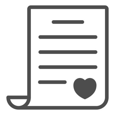 Aşk mektubu, kalp katı ikonu, aşk ve flört kavramı, beyaz arka planda romantik mesaj vektör işareti, mobil konsept ve web tasarımı için glyph tarzı simge. Vektör grafikleri.