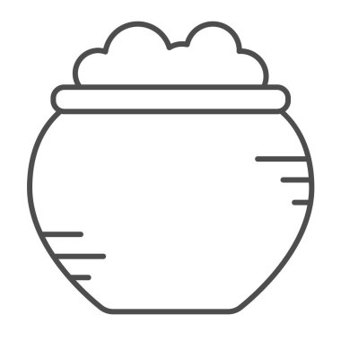 İksirli esrar, cadı kazanı ince çizgi ikonu, cadılar bayramı konsepti, beyaz arka planda sihirli kazan vektör işareti, mobil konsept ve web tasarımı için taslak tarzı ikon. Vektör grafikleri.