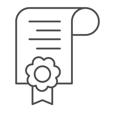 Balmumu mühür ve kurdeleli sertifika, ince çizgi ikonu, eğitim konsepti, beyaz arka planda harf vektör işareti, mobil konsept ve web tasarımı için taslak biçimi simgesi. Vektör grafikleri.