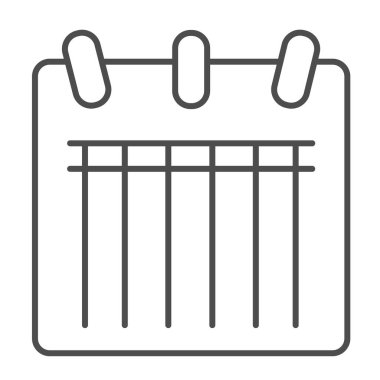 Takvim, zaman çizelgesi, zaman çizelgesi, randevu çizelgesi, ince çizgi simgesi, eğitim konsepti, beyaz arkaplan üzerinde düzenleyici vektör işareti, mobil konsept ve web tasarımı için taslak biçimi simgesi. Vektör grafikleri.