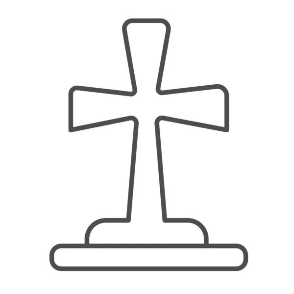 Могильный крест, надгробие, Хэллоуин, значок кладбищенской тонкой линии, концепция Хэллоуина, векторный знак на белом фоне, значок стиля для мобильной концепции и веб-дизайна. Векторная графика. — стоковый вектор
