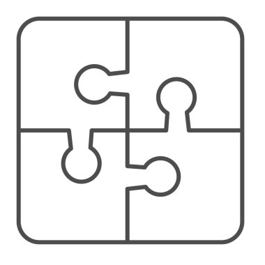 Bulmaca, oyun, yapboz, düşünme, ince çizgi simgesini çözme, eğitim konsepti, beyaz arka planda çözüm vektör işareti, mobil konsept ve web tasarımı için taslak biçimi simgesi. Vektör grafikleri.