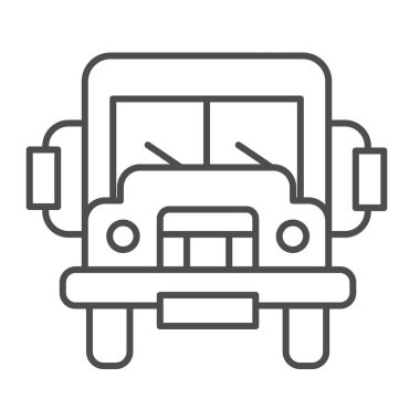 Okul otobüsü, kamyon, kamyon çizgisi ikonu, eğitim konsepti, beyaz arka planda otobus vektör tabelası, mobil konsept ve web tasarımı için taslak tarzı ikon. Vektör grafikleri.