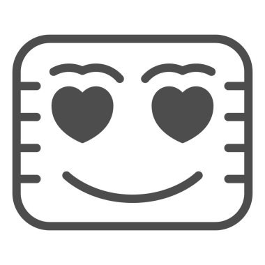 Kalp gözlü aşk mektubu, gülen katı ikon, flört konsepti, beyaz arka planda aşk mesajı vektör işareti, mobil konsept ve web tasarımı için kabartma tarzı simge. Vektör grafikleri.