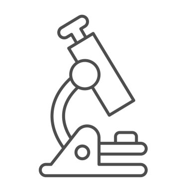 Mikroskop, okul, büyüteç, lens ince çizgi ikonu, eğitim konsepti, beyaz arka planda biyoloji vektör işareti, mobil konsept ve web tasarımı için taslak tarzı simge. Vektör grafikleri.