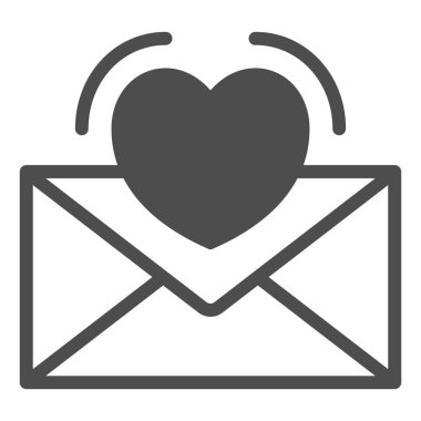 Aşk mektubu, kalp katı ikonu, aşk ve flört konsepti, beyaz arka planda romantik mesaj vektör işareti, mobil konsept ve web tasarımı için glyph tarzı simge. Vektör grafikleri.