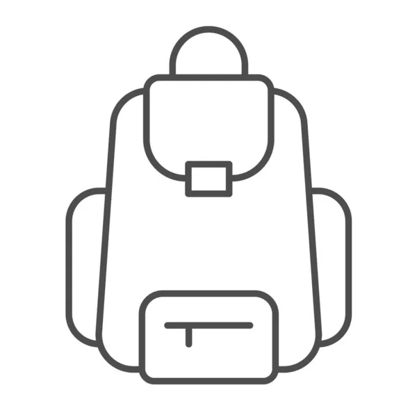Školní taška s kapsami, batoh, ikona tenké linie turistiky, koncept vzdělávání, batoh vektorové znamení na bílém pozadí, obrys ikona pro mobilní koncept a web design. Vektorová grafika. — Stockový vektor