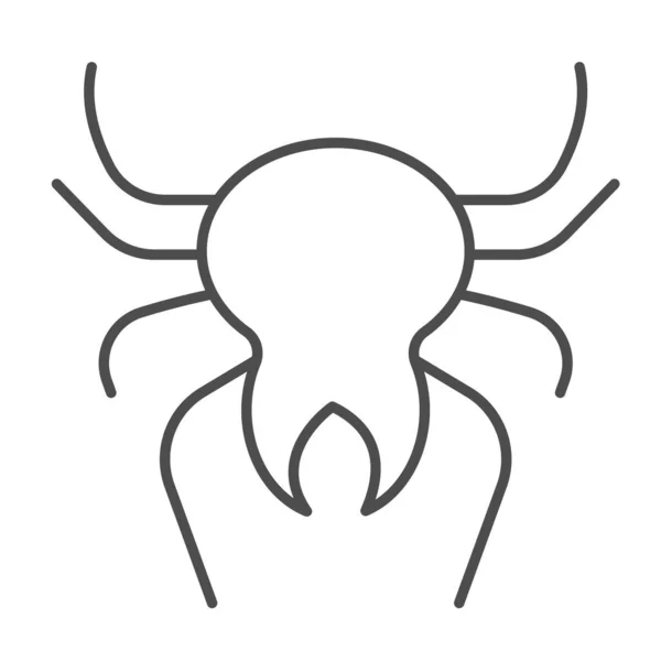 Spinne, gruselige Halloween-Dekoration, Milbe, Bug-Thin-Line-Symbol, Halloween-Konzept, Insektenvektorzeichen auf weißem Hintergrund, Umriss-Stil-Symbol für mobiles Konzept und Webdesign. Vektorgrafik. — Stockvektor