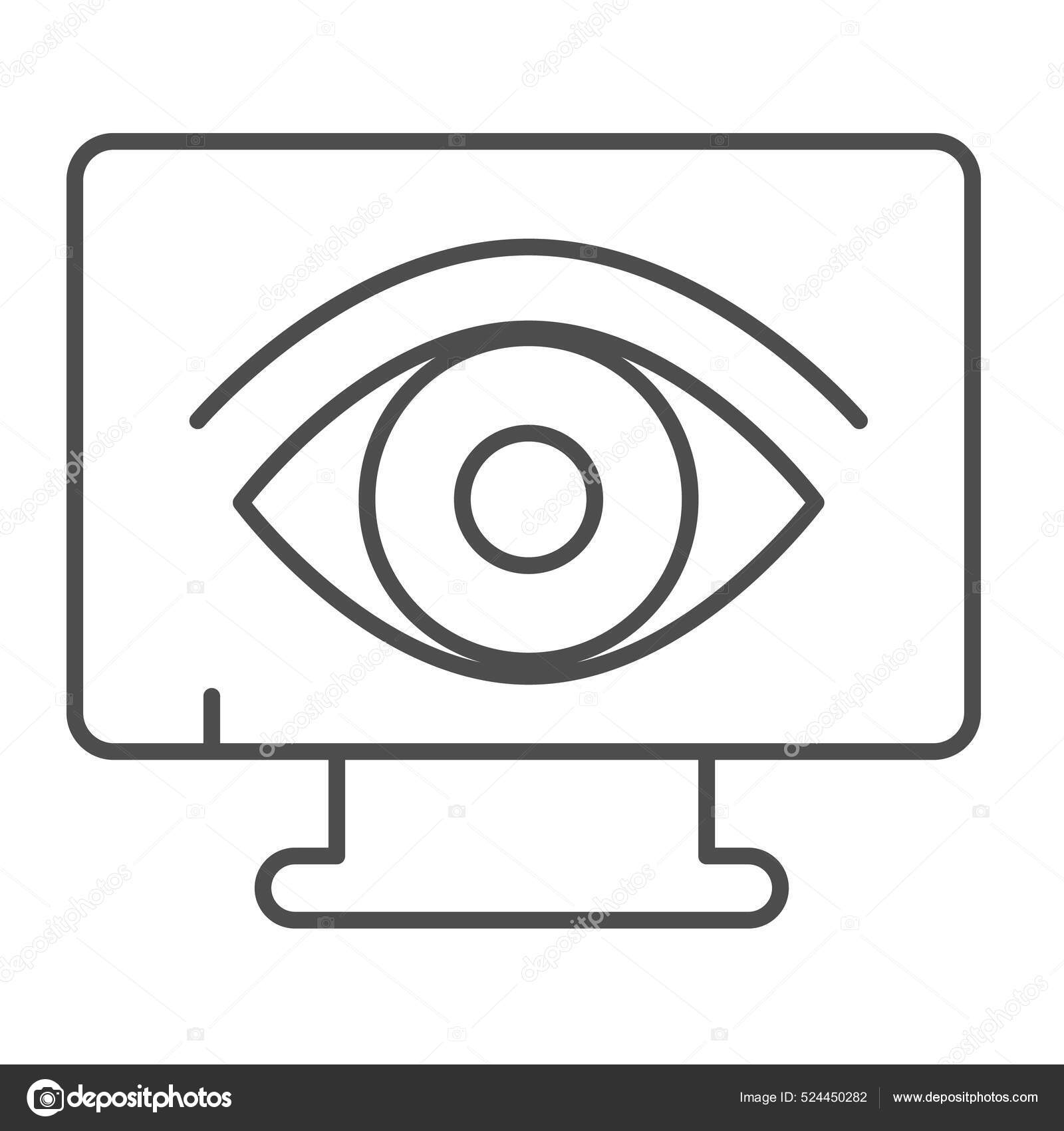 Monitor monoblock, security, eye, observervation thin line icon, CCTV