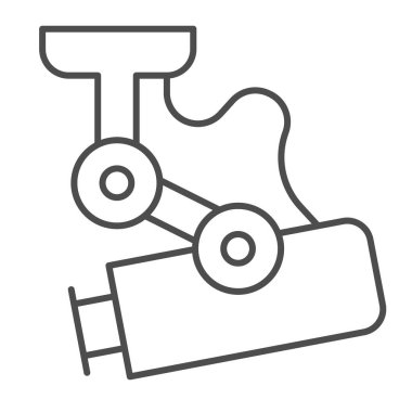 Açık hava güvenlik kamerası, mülkiyet koruması ince çizgi ikonu, CCTV konsepti, beyaz arka planda kamera vektör işareti, mobil konsept ve web tasarımı için taslak tarzı ikon. Vektör grafikleri.