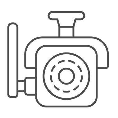 Antenli kablosuz kamera, gece görüşlü ince çizgi ikonu, CCTV konsepti, beyaz arka planda CCTV vektör işareti, mobil konsept ve web tasarımı için taslak stil ikonu. Vektör grafikleri.