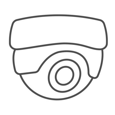 Tavan arası gözetleme kamerası, koruma, kapalı devre televizyon ince çizgi ikonu, CCTV konsepti, beyaz arka planda güvenlik vektör işareti, mobil konsept ve web tasarımı için taslak tarzı ikon. Vektör grafikleri.