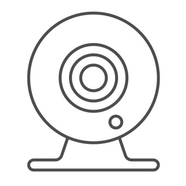 Masaüstü webcam, dijital kamera, CCTV, ön cam ince çizgi simgesi, CCTV konsepti, beyaz arka planda web cam vektör işareti, mobil konsept ve web tasarımı için taslak biçimi simgesi. Vektör grafikleri.