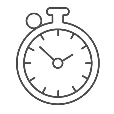 Alarm saati, zamanlayıcı, kronometre, zaman dilimi ince çizgi simgesi, eğitim konsepti, saat, saat, saat vektör işareti beyaz arka plan, mobil konsept ve web tasarımı için taslak biçimi simgesi. Vektör grafikleri.