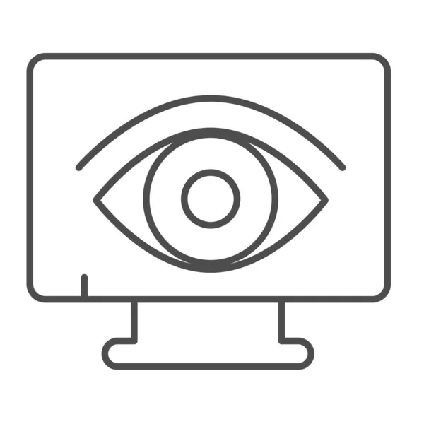 Monitor monoblock, ασφάλεια, μάτι, παρατήρηση λεπτή γραμμή εικονίδιο, CCTV έννοια, τα δεδομένα ασφάλειας διάνυσμα υπογράψει σε λευκό φόντο, περίγραμμα στυλ εικονίδιο για το κινητό έννοια και web design. Διανυσματικά γραφικά. — Διανυσματικό Αρχείο