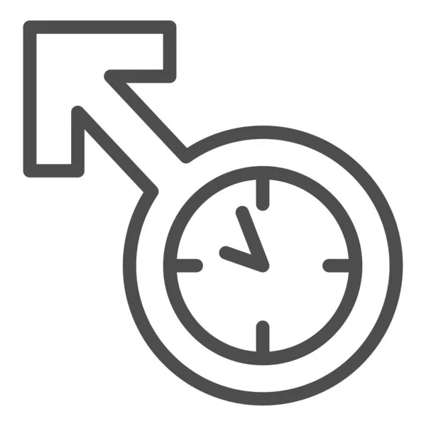 Masculinité, symbole masculin, horloge, icône de ligne de montre, sortir ensemble concept, signe vectoriel garde-temps sur fond blanc, icône de style contour pour concept mobile et web design. Graphiques vectoriels. — Image vectorielle