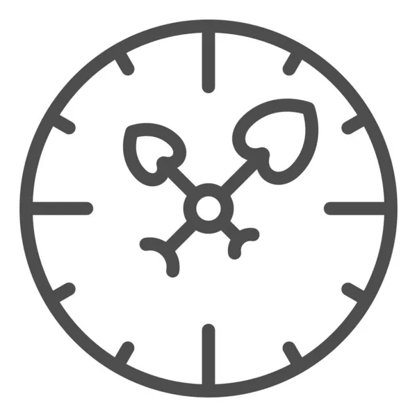 Reloj con las manos en forma de corazón icono de línea, citas concepto, reloj signo vectorial sobre fondo blanco, icono de estilo de esquema para el concepto móvil y diseño web. Gráficos vectoriales. — Vector de stock