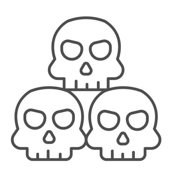 Tres cráneos, pirámide de cráneos, icono de línea delgada de Halloween, concepto de Halloween, signo vectorial nocturno de horror sobre fondo blanco, icono de estilo de esquema para el concepto móvil y el diseño web. Gráficos vectoriales. — Vector de stock