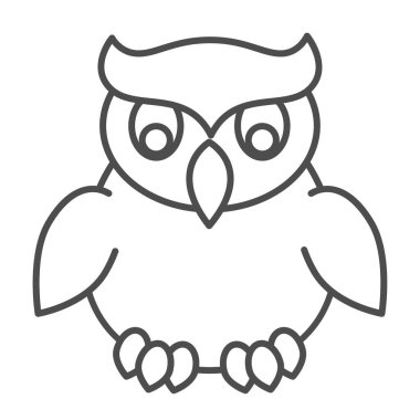 Baykuş, cadılar bayramı, ürkütücü kuş, karanlık maskot ince çizgi ikonu, cadılar bayramı konsepti, beyaz arka planda gece kuşu vektör işareti, mobil konsept ve web tasarımı için taslak tarzı ikon. Vektör grafikleri.