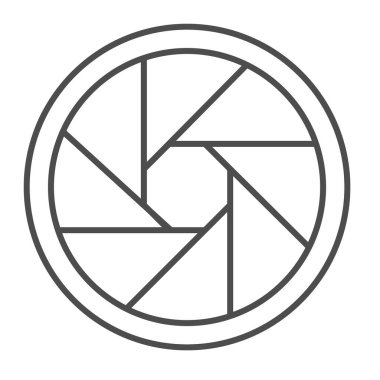 Kamera lensi açıklığı, SLR kamera ince çizgi ikonu, CCTV konsepti, beyaz arka planda deklanşör vektör işareti, mobil konsept ve web tasarımı için taslak stil ikonu. Vektör grafikleri.