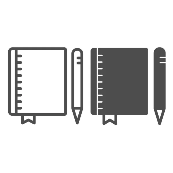 Σημειωματάριο και στυλό, copybook, μπλοκ σχεδίασης, γραμμή σημειωματάριο και στερεό εικονίδιο, έννοια της εκπαίδευσης, σημειωματάριο διάνυσμα υπογράψει σε λευκό φόντο, περίγραμμα εικονίδιο στυλ για την κινητή έννοια και web design. Διανυσματικά γραφικά. — Διανυσματικό Αρχείο