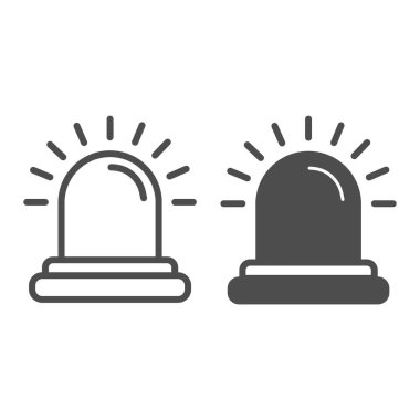 Siren lambası, alarm, sinyal, acil durum, polis, teşhirci hattı ve sağlam ikon, CCTV konsepti, beyaz arka planda uyarı vektör işareti, mobil konsept ve web tasarımı için tasarım tasarımı için taslak biçimi simgesi. Vektör grafikleri.