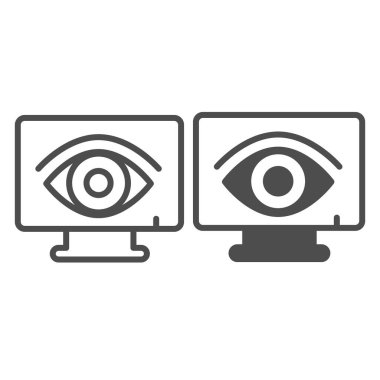 Monoblock, güvenlik, göz, gözlem hattı ve somut ikon, CCTV konsepti, beyaz arka planda veri güvenliği vektör işareti, mobil konsept ve web tasarımı için taslak biçimi simgesi. Vektör grafikleri.