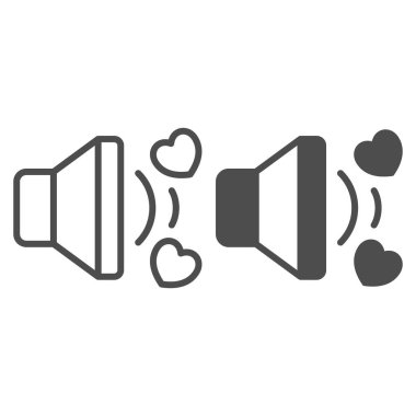 Kalpli konuşmacı, favori müzik, aşk şarkısı ve sağlam ikon, flört konsepti, beyaz arka planda ses vektörü işareti, mobil konsept ve web tasarımı için taslak tarzı ikonu. Vektör grafikleri.