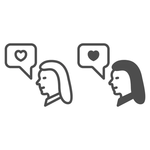 Vrouw, meisje en hart in dialoog box line en solide pictogram, dating concept, love message vector teken op witte achtergrond, outline stijl pictogram voor mobiele concept en web design. vectorgrafieken. — Stockvector