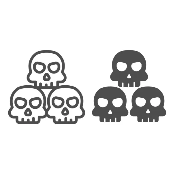 Trois crânes, pyramide des crânes, ligne d'Halloween et icône solide, concept d'Halloween, signe vectoriel de nuit d'horreur sur fond blanc, icône de style contour pour concept mobile et design web. Graphiques vectoriels. — Image vectorielle