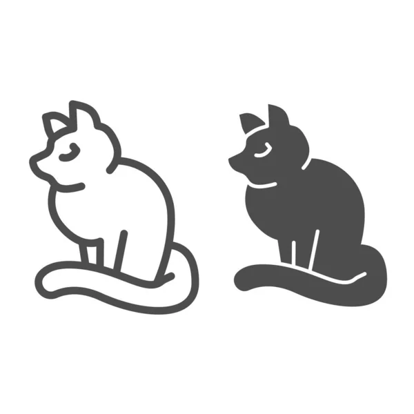Czarny kot, siedzi, halloween, kitty linii i stałej ikony, koncepcja halloween, niezadowolony kot wektor znak na białym tle, zarys stylu ikona dla mobilnej koncepcji i projektowania stron internetowych. Grafika wektorowa. — Wektor stockowy