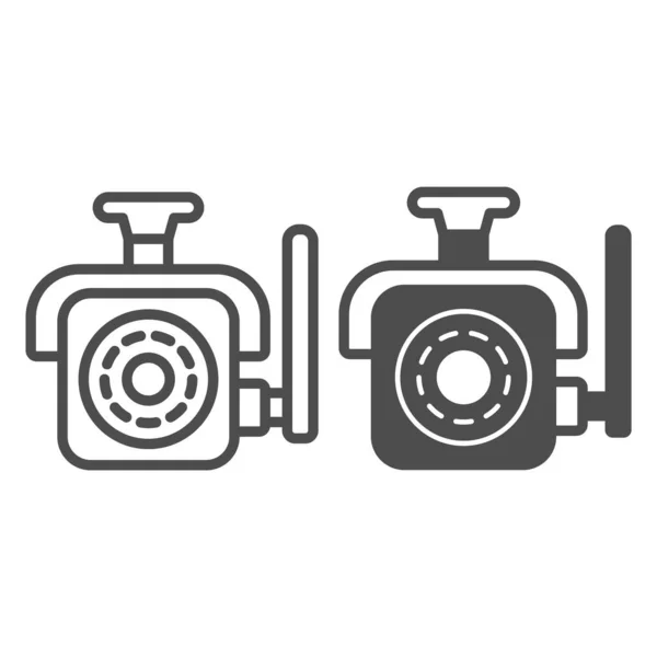 Surveillance wireless camera with antenna, night vision line and solid icon, CCTV concept, cctv vector sign on white background, outline style icon for mobile concept and web design. Vector graphics. — Stock Vector