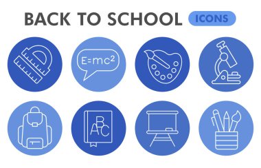 Modern okul Infographic tasarım şablonu. Mavi arka planda sekiz basamaklı daire tasarımı ile eğitim infografik görselleştirme. Sunum için şablon inceleniyor. Yaratıcı vektör illüstrasyonu.