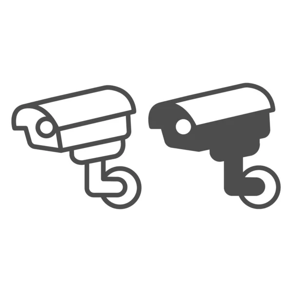 Utomhusövervakningskamera, skydd, säkerhet, cctv-linje och solid ikon, CCTV-koncept, säker vektorskylt på vit bakgrund, skissikon för mobilt koncept och webbdesign. Vektorgrafik. — Stock vektor